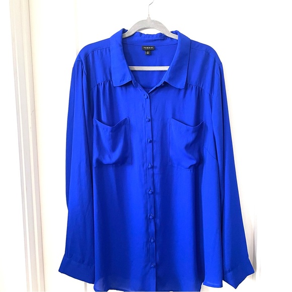 Torrid Blue Madison Long Sleeve Button Down Blouse Size 4 26W - Picture 1 of 5